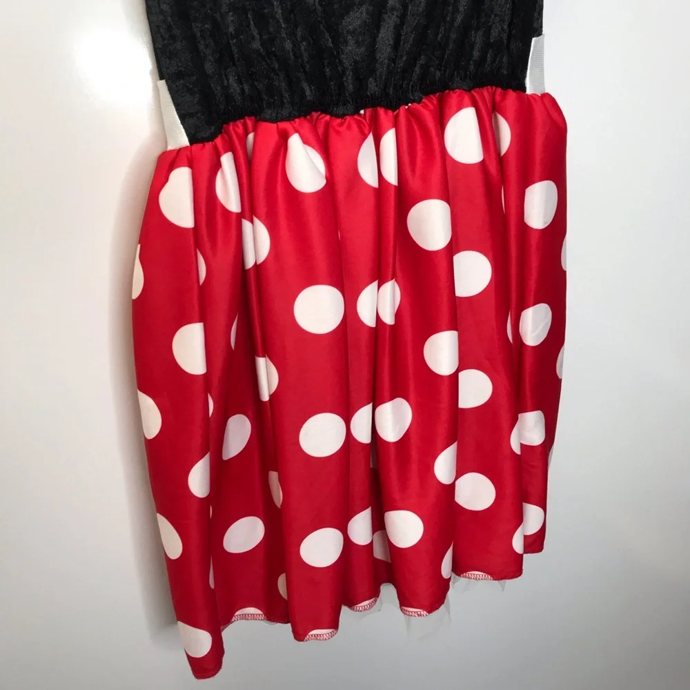 Disney Minnie Mouse dress red black white polka dot short mesh sleeves small